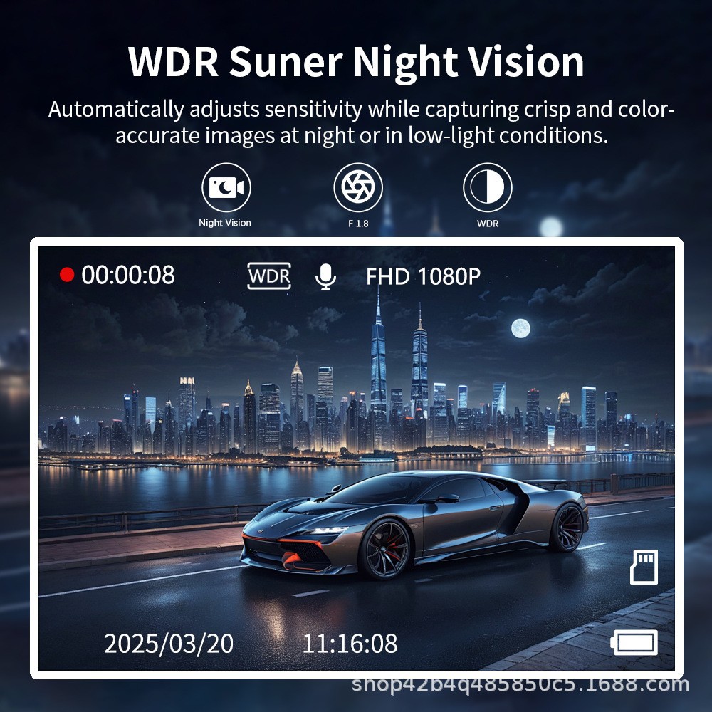 New 3inch Quad-Camera HD Dash Cam with Infrared Night Vision, IPS HD Screen, and WiFi Mobile Connectivity