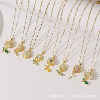 欧美跨境旋转向日葵锆石花朵项链轻奢ins风设计复古气质锁骨链