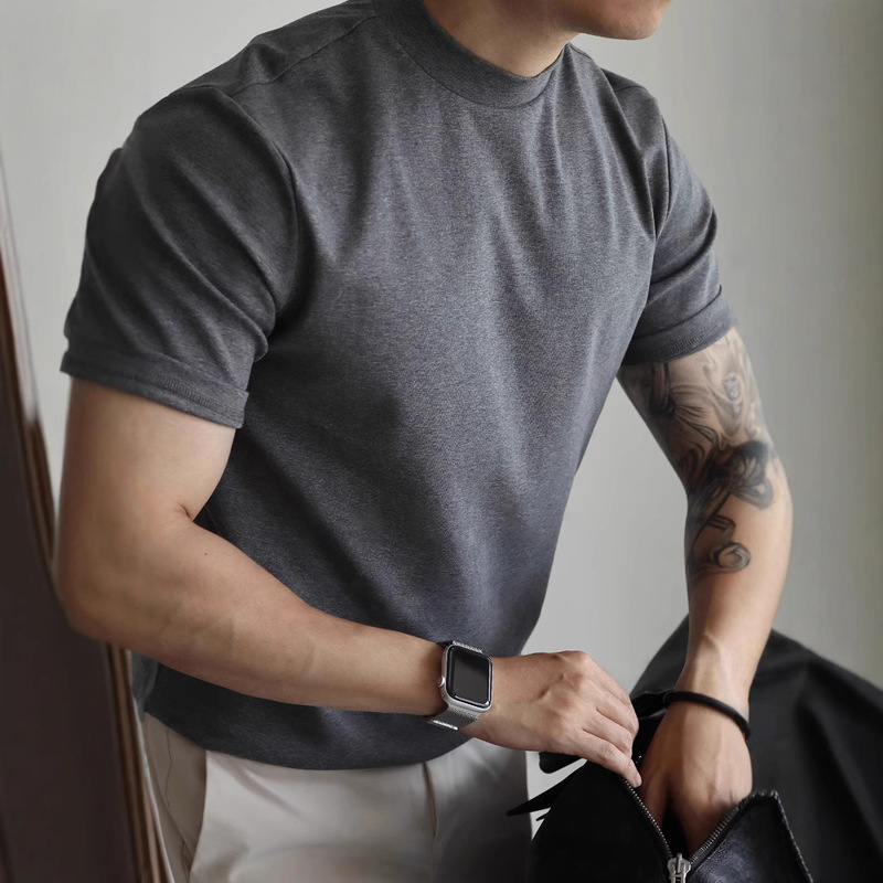 7A Antibacterial High-end Design Sense Semi-high Neck Short-sleeved T-shirt Men's Summer Cool Sense Modal T-shirt Light Luxury Business