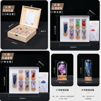 天然水晶原石许愿瓶矿石标本套盒玛瑙玉石彩色宝石儿童科普摆件