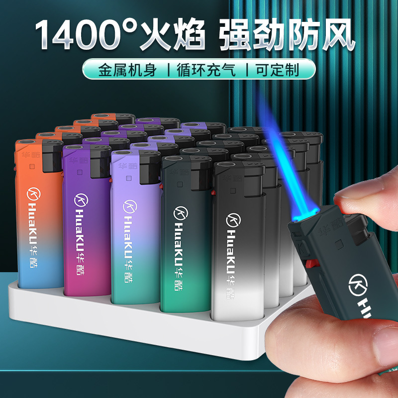 Huaku's New Windproof Lighter, High Aesthetic Value, Refillable Direct Blue Flame, Portable, Popular Online Model, for Home Use, Retail and Wholesale Huaku's New Windproof Lighter, High Aesthetic Value, Refillable Direct Blue Flame, Portable, Popular Online Model, for Home Use, Retail and Wholesale