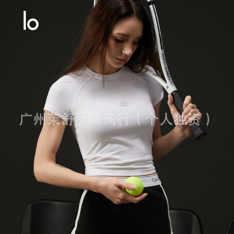alo瑜伽服短袖女夏速干跑步训练健身紧身外穿显瘦圆领T恤运动健身|undefined