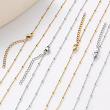 不锈钢十字夹珠项链 钛钢03链条夹2.0扁珠链18K炉内金现货批发