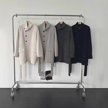 现H 韩国LamagieGrey2025冬季立领系带中长款大衣羊驼毛毛呢外套