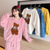 Demi-season coral velvet cute pijama for leisure, keep warm set for elementary school students, Korean style, increased thickness, oversize