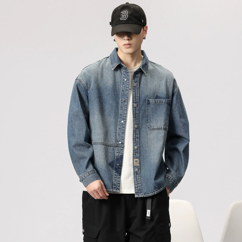 Американская джинсовая куртка в стиле хэви-вейт, мужская весенне-осенняя новая модная брендовая красивая рабочая куртка, свободная осенняя рубашка большого размера
