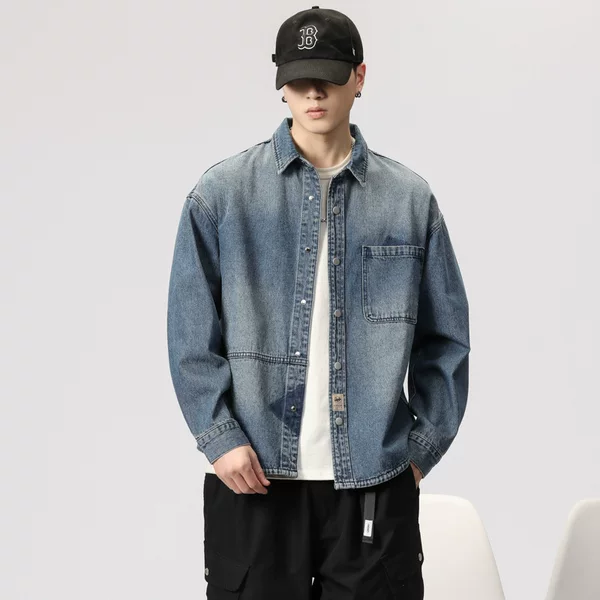 American Heavyweight Denim Jacket Men's Spring and Autum New Trendy Brand Handsome Work Jacket Loose Large Size Autum Shirt