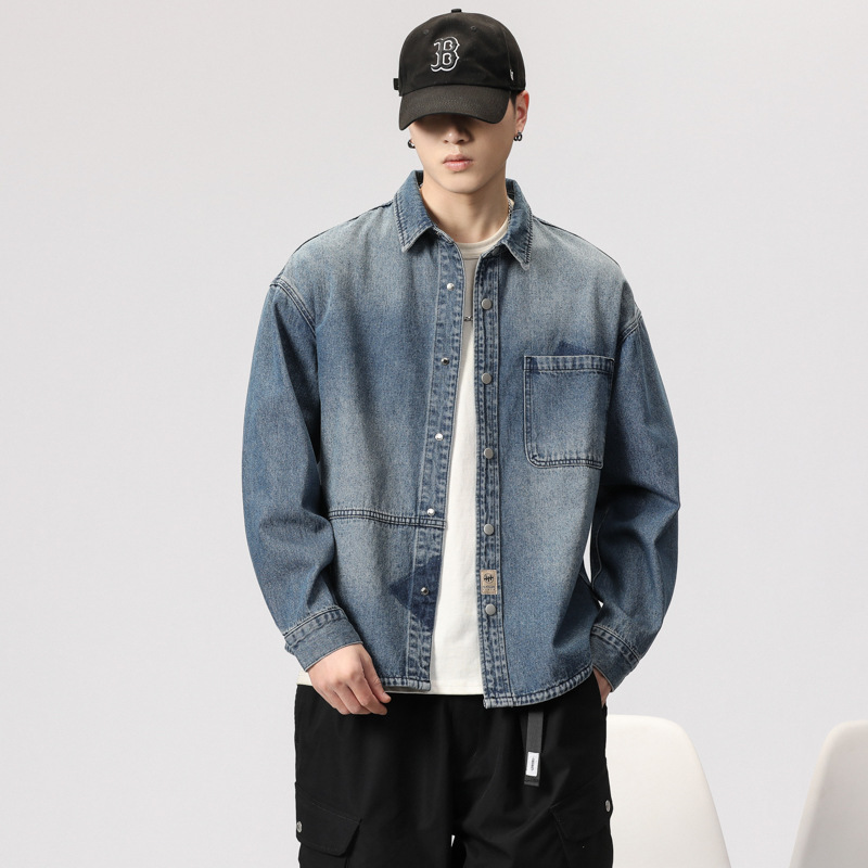 American Heavyweight Denim Jacket Men's Spring and Autum New Trendy Brand Handsome Work Jacket Loose Large Size Autum Shirt
