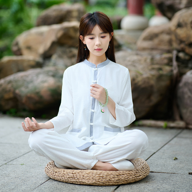 2025 New Retro Chinese Style Improved Zen Tea Suit Layman's Suit Loose Casual Long-Sleeved Suit for Women