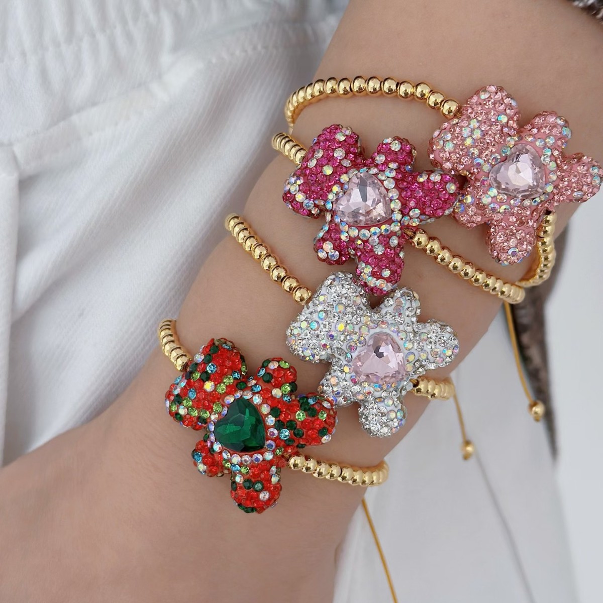 Bracelets Classification Copper Chain Material Wholesale Jewelry Casual Elegant Cute Bear Artificial Crystal Copper Crystal Inlay Bracelets