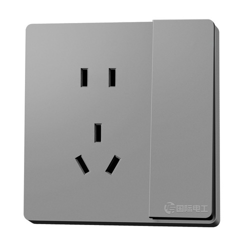 International electrician large plate matte gray 86 type concealed one-open five-hole socket panel household wall power switch