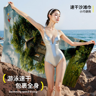 Factory direct sale thick towel double-sided velvet printed beach bath towel absorbent quick-drying sports towel oversized bath towel