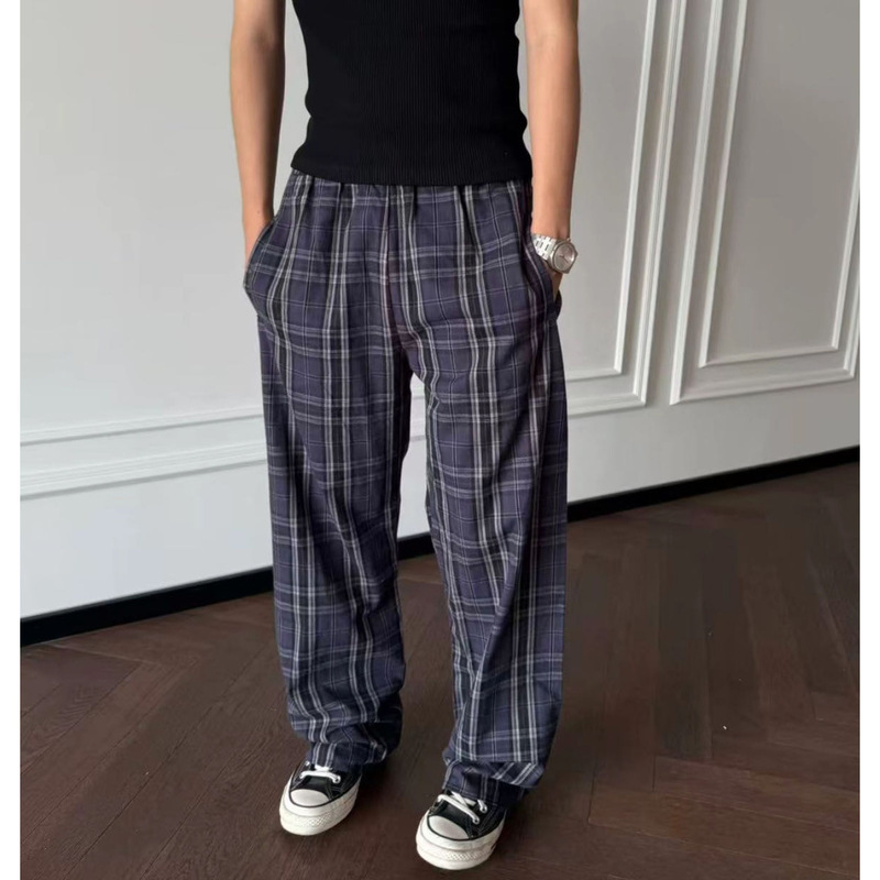 Parisian Style Comfortable Breathable Relaxed Flannel Straight-Leg Loose Slimming Drapey Casual Plaid Long Pants for Men and Women Parisian Style Comfortable Breathable Relaxed Flannel Straight-Leg Loose Slimming Drapey Casual Plaid Long Pants for Men and Women