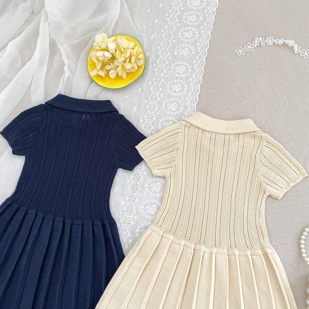 106059819@qq.com Robe printemps-été pour bébé fille, style universitaire, à revers rabattu, manches courtes et col rond_voghion.com