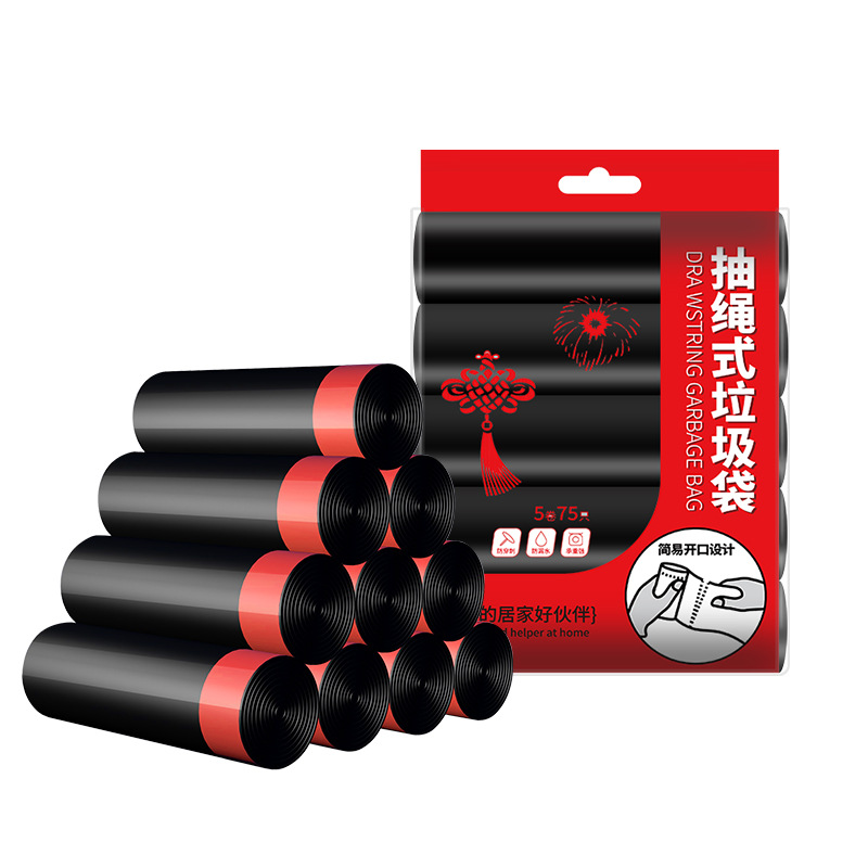 Bolsa de basura con cordón engrosada hogar extra grande 50*60 punto de descanso cocina cierre automático bolsa de plástico portátil al por mayor