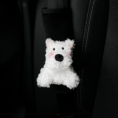 Cartoon Car Seat Belt Shoulder Pad Plush Doll West Highland Sweater French Fries Sunglasses Anti-Lean Soft Protective Cover (Sürətlər qutusu və əl tormozu başlıqları) - blush-west-heights-one-shoulder-pad
