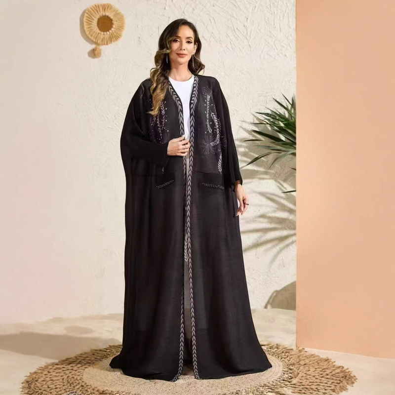 Cross-Border Foreign Trade Abaya Robe Miyake Pleated Printed Cardigan Jacket