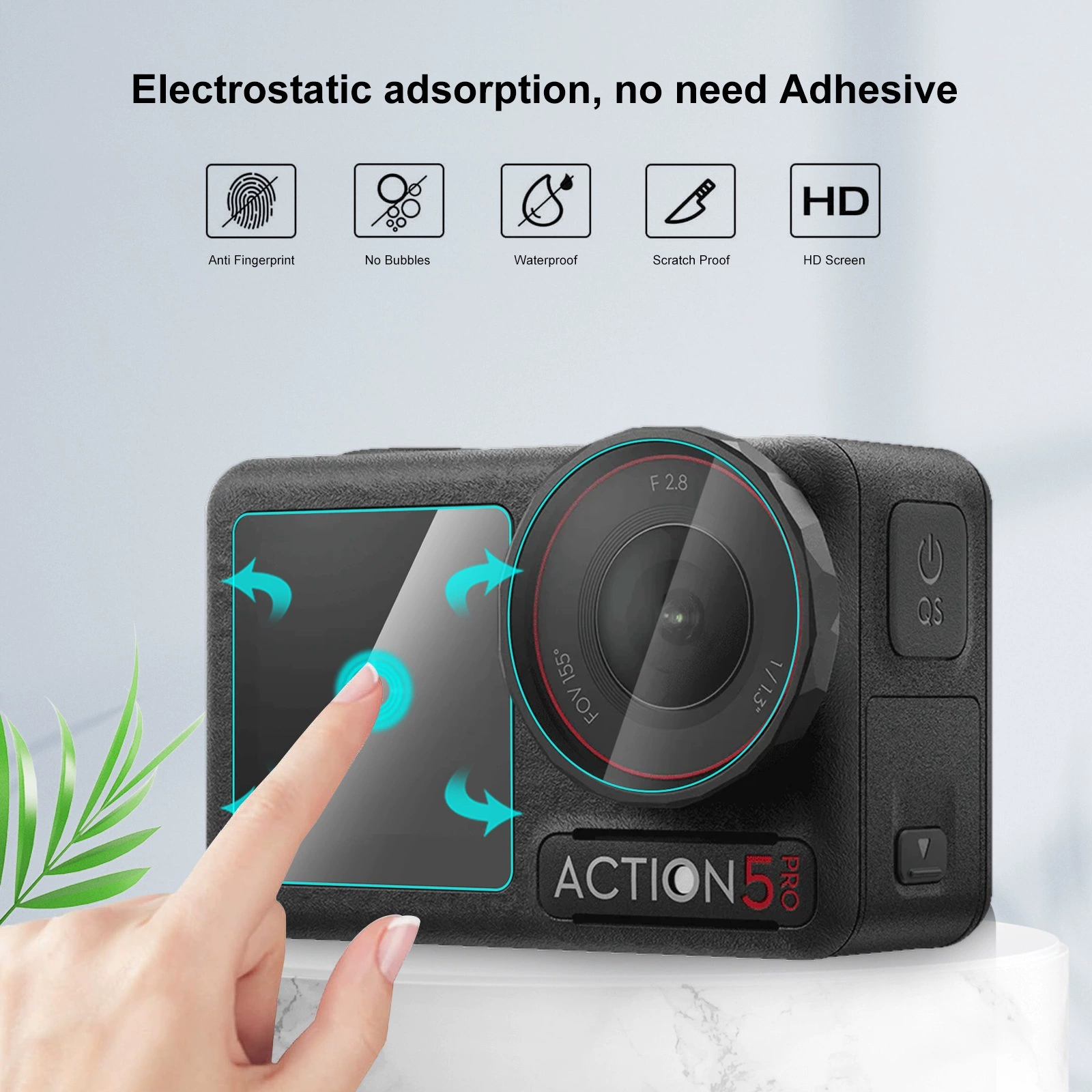 Puluz жирная корова подходит для DJI Osmo Action 5 Pro объектив+передний и задний дисплей алмаз взрывостойкая мембрана