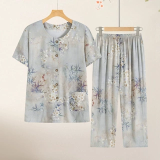 2026新款老人衣服奶奶印花睡衣家居服妈妈中老年女装夏季开衫套装