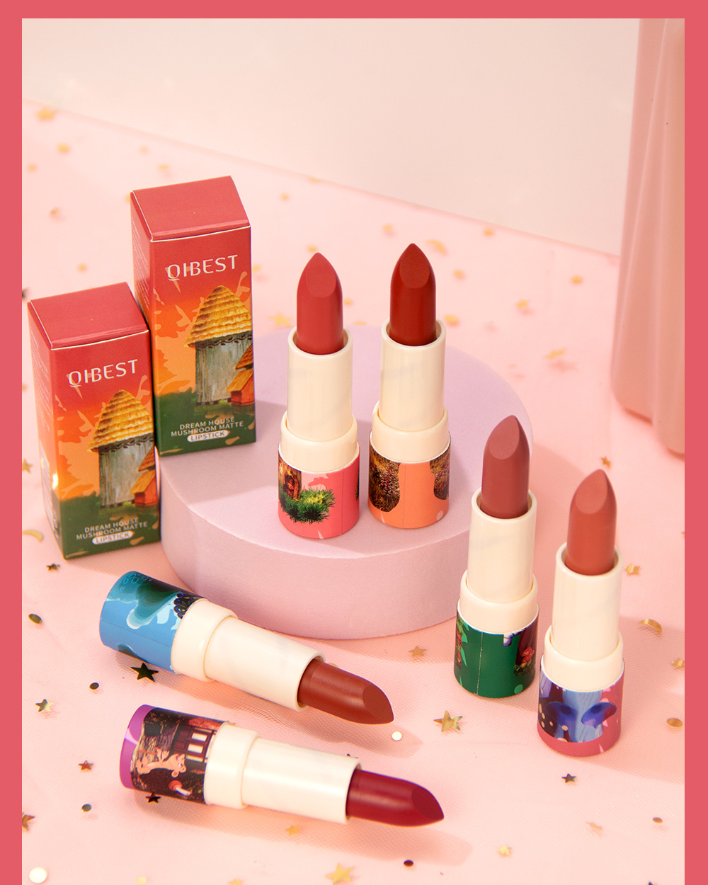 QIBEST Moisturizing matte new Color Lipstick has a velvety misty texture that is not easy to fade and lasts long. It is a cross-border nude color lipstick undefined