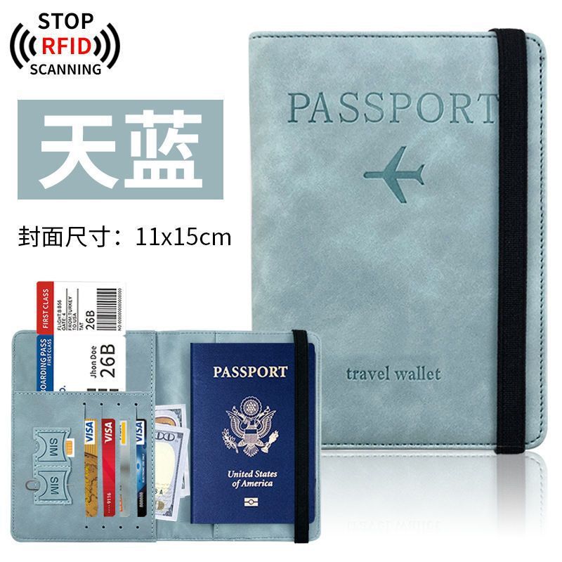 Bolsa de pasaporte de alto valor de cara cubierta de cuero PU simple moda dos en uno cepillo antirrobo de viaje pasaporte