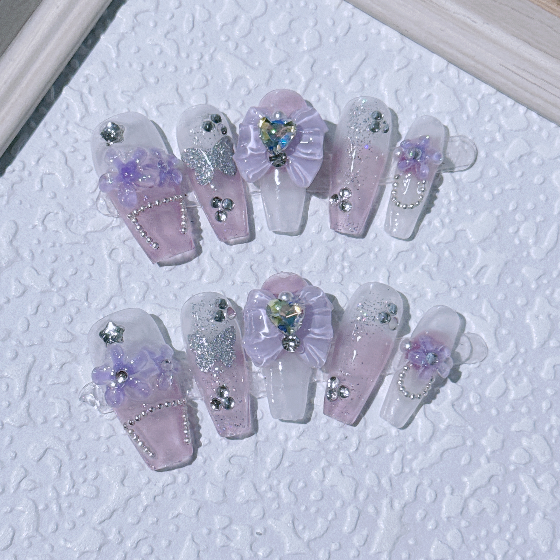 Uñas de desgaste hecho a mano cielo estrellado sentido claro estilo de hadas Iris parche de uñas producto terminado al por mayor