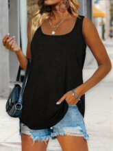 Y 2945 Sleeves Square Neck Solid Color Vest �ļ���ɫ����