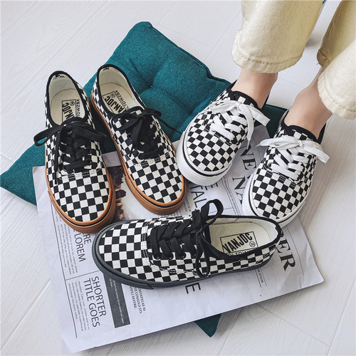 Plaid canvas shoes for women and men 2024 spring new student Korean style breathable sneakers for couples versatile sports and casual shoes