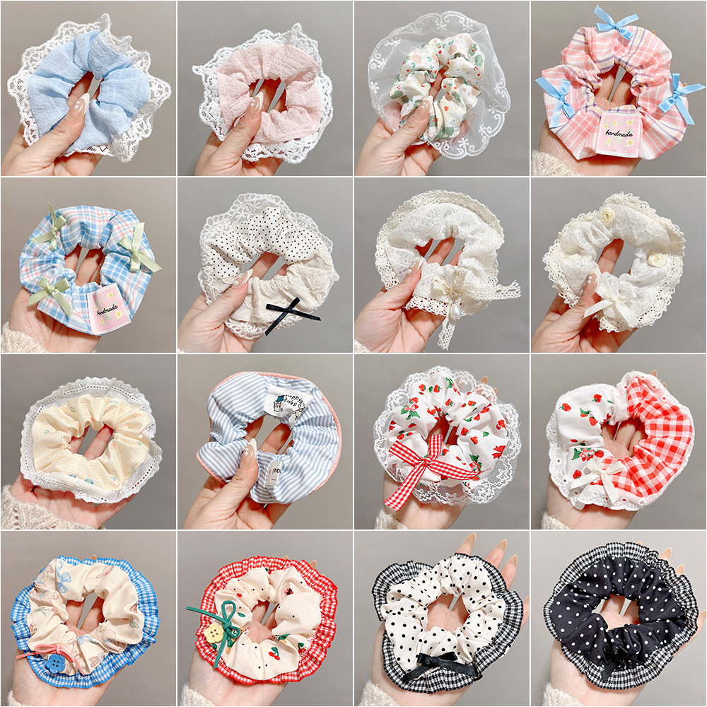 Coreano de encaje a cuadrícula anillo de cabello de intestino para mujeres 2026 nuevo estilo de cabello in-viento de gran tamaño bolas de cabello flor de tocado