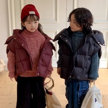 韩版男女童羽绒服2023冬季新款儿童白鸭绒羽绒马甲宝宝连帽面包服