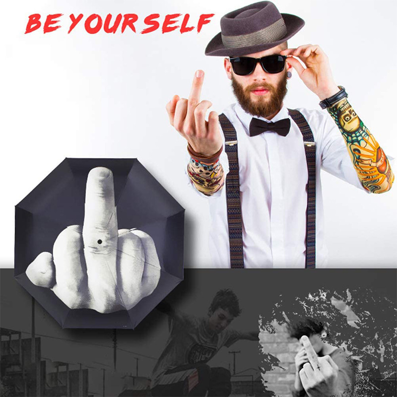 Middle Finger Umbrella with Full Print Stitching on the Fingers 70% off Umbrella, Personalized Creative Quirky Folding Umbrella, Student Umbrella, Cross-Border