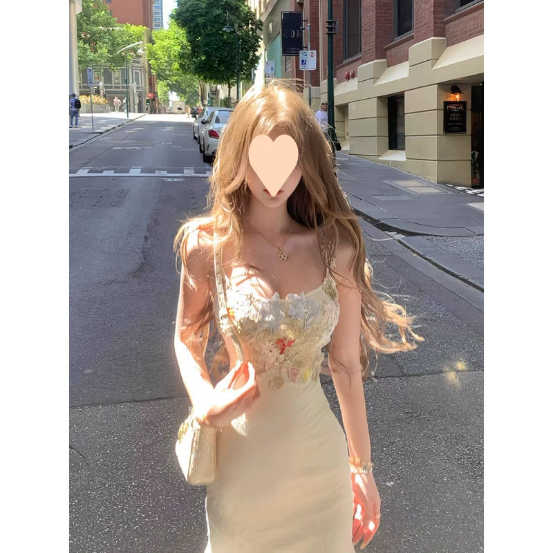 Нежное длинное платье-юбка для женщин, весна-лето, с завышенной талией, кружевное, сетчатое, с цветочным декором, скрывающее бедра, с подвязками и силуэтом «рыбий хвост»