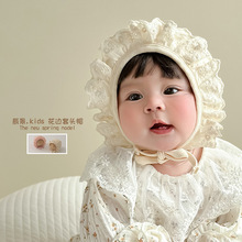 宝宝帽子春夏季新款韩版蕾丝花边公主帽出游防风护耳女童婴儿帽子