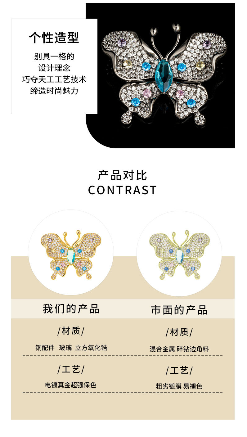 轻奢风高级感彩色蝴蝶胸针时尚甜美可爱昆虫胸花新品潮
