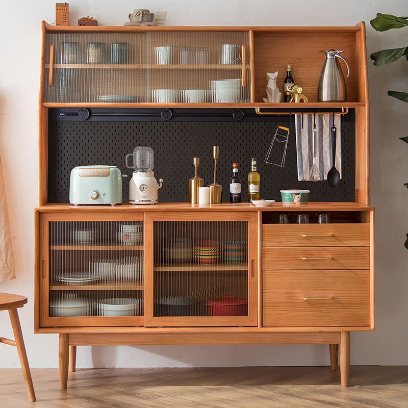 Nordic Style Dining Cabinet Solid Wood Integrated Wall High Cabinet Japanese Style Storage Tea Cabinet Living Room Storage Rack Solid Wood Sideboard
