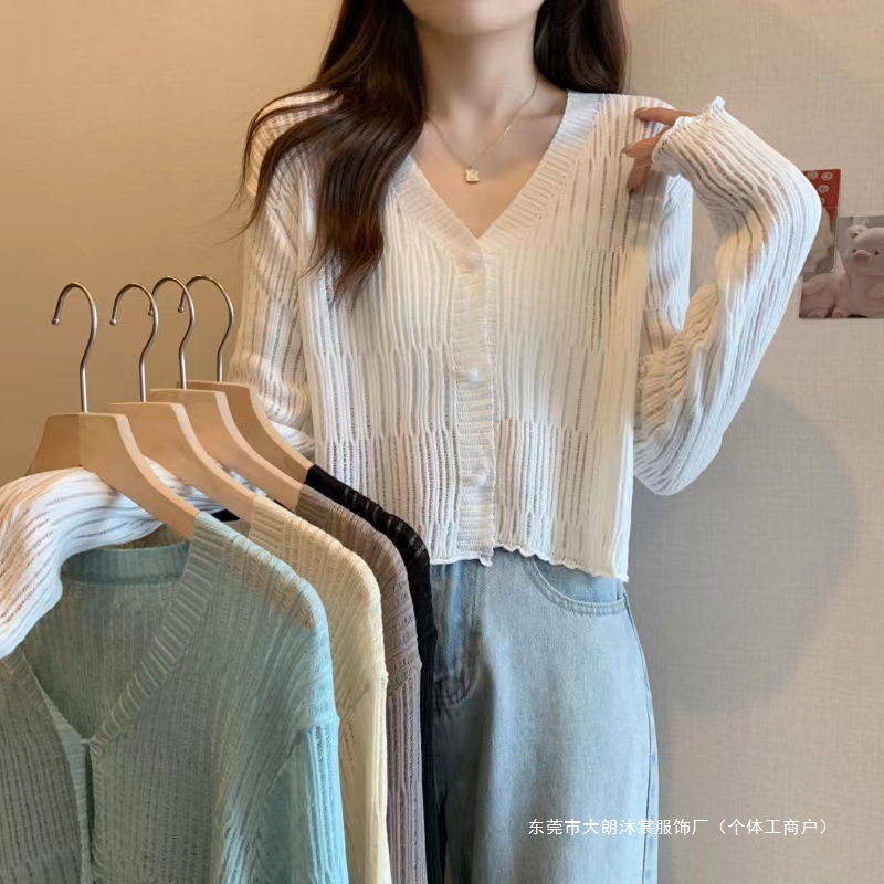 V-Neck Knitted Cardigan Autumn and Winter New Women's Long-Sleeved Pure Color Slimming Look Top