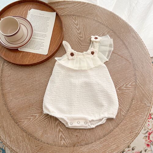 23 new summer products for baby girls, cute and sweet flower suspenders, irregular triangle crawl suits for foreign outings