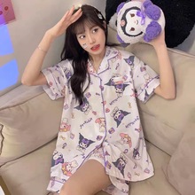工厂批发夏季开衫睡衣女短袖短裤日系卡通可爱家居服套装跨境外贸