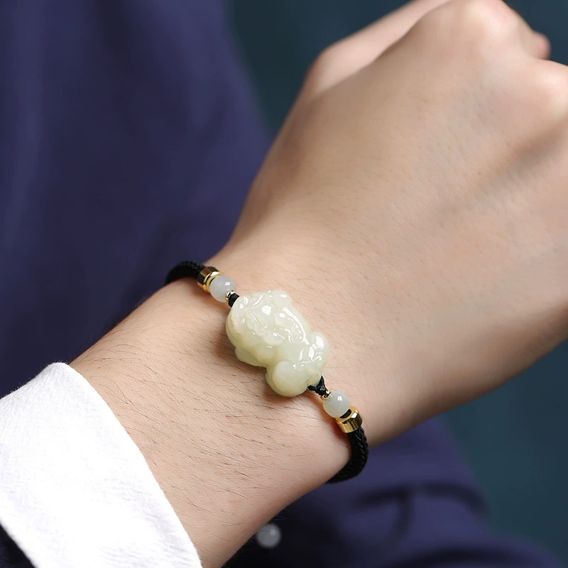 Красная верёвочная bracelet для любимого нефрита, сплетённое браслет из одного бусины