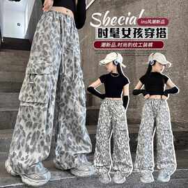 女童工装休闲裤儿童批发年夏季新款中大童直筒运动女孩阔腿长裤子