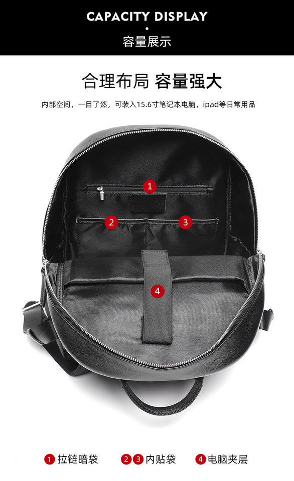 Ba lô nam da bò thật đơn giản, túi du lịch kiêm túi đựng laptop 15,6 inch — Màu đen chi tiết 8