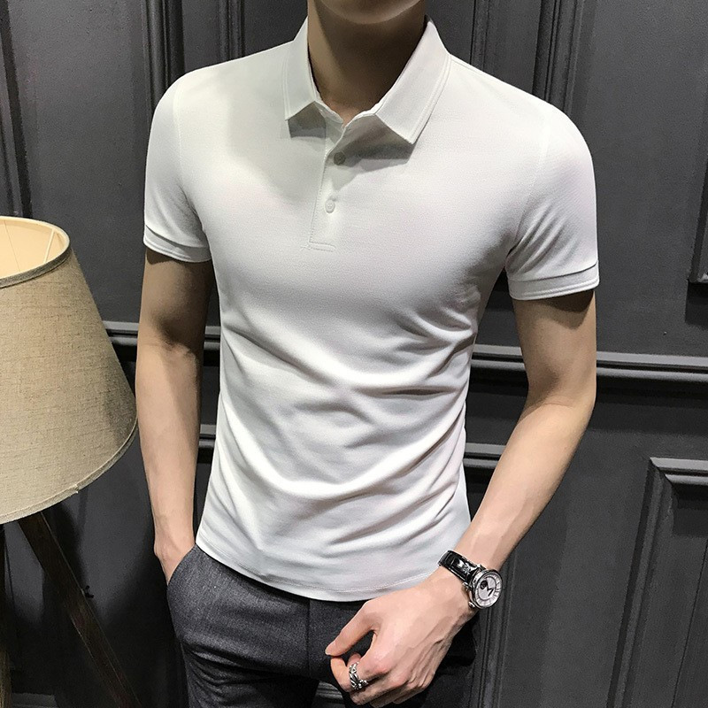 Solid Color Summer Men's Short-Sleeved Shirt New Style Shirt Lapel Half-Sleeved Bottoming Shirt Youth Trendy Men's Tops
