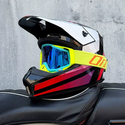 3C Certified Off-Road Motorcycle Helmet, Motosiklet kaskı (dəbilqə) - red-stealth-orz-lake-blue-frame-goggles-s