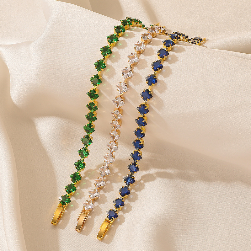Bracelet for women, a popular cross-border product in Europe and the US, featuring colorful square-cut diamonds, a lightweight and luxurious design with delicate cubic zirconia accents, and a gold-plated copper finish, making it a fashionable piece of jewelry for women Bracelet for women, a popular cross-border product in Europe and the US, featuring colorful square-cut diamonds, a lightweight and luxurious design with delicate cubic zirconia accents, and a gold-plated copper finish, making it a fashionable piece of jewelry for women