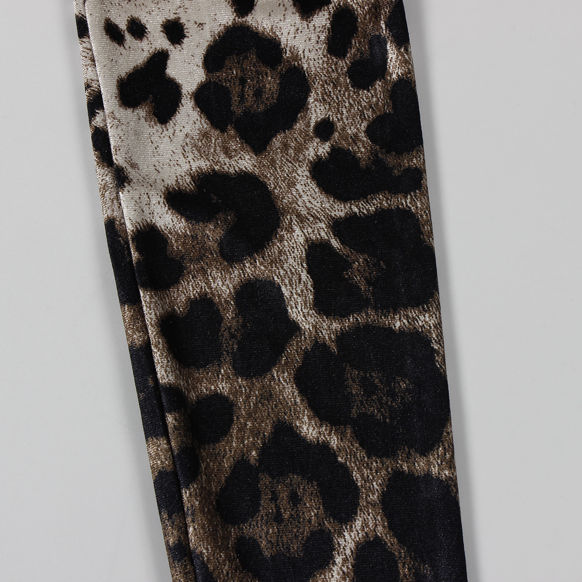 Fall Leopard Splicing Slim Fit Sexy Sexy Cropped Long Sleeve Top Trousers Two Piece Sets
