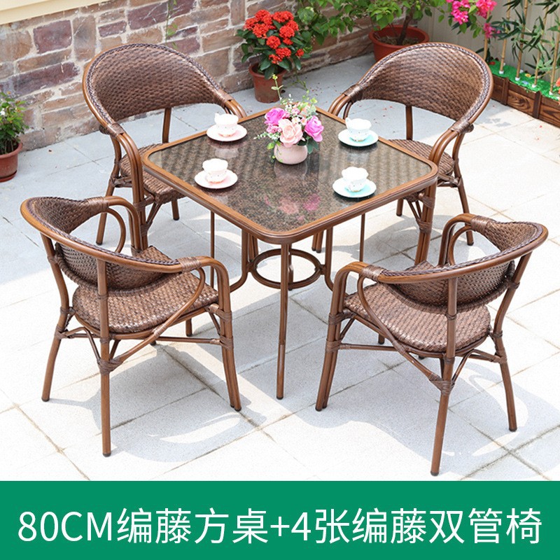 Mesa y silla de caña tejida al aire libre mesa de comedor de ocio al aire libre mesa de té impermeable café leche mesa de té silla de caña tres piezas image 21