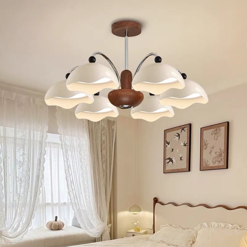 Lámpara principal de cáscara de huevo de estilo medio, estilo americano, simple, retro, de alta gama, color de nogal, dormitorio, sala de estudio, iluminación, candelabro de sala de estar