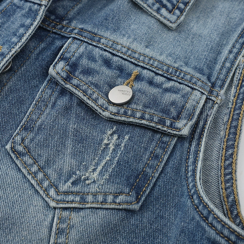 Spring denim short vest, jacket sleevless, Korean style, custom-made