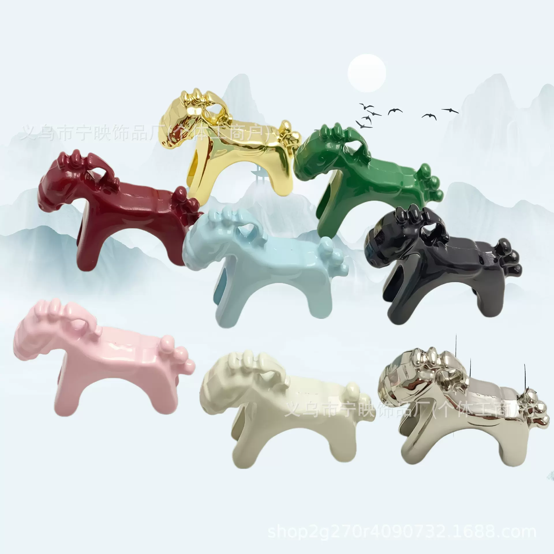 彩色立体小马吊坠项链可爱童趣choker可随意打结各色小马电镀配件