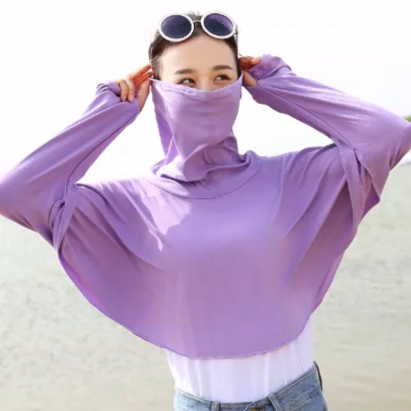 夏のサイクリング用モーダル薄手日焼け止め服、ゆったりとした長袖日焼け止め、顔と首を覆う女性用日焼け止め服|undefined